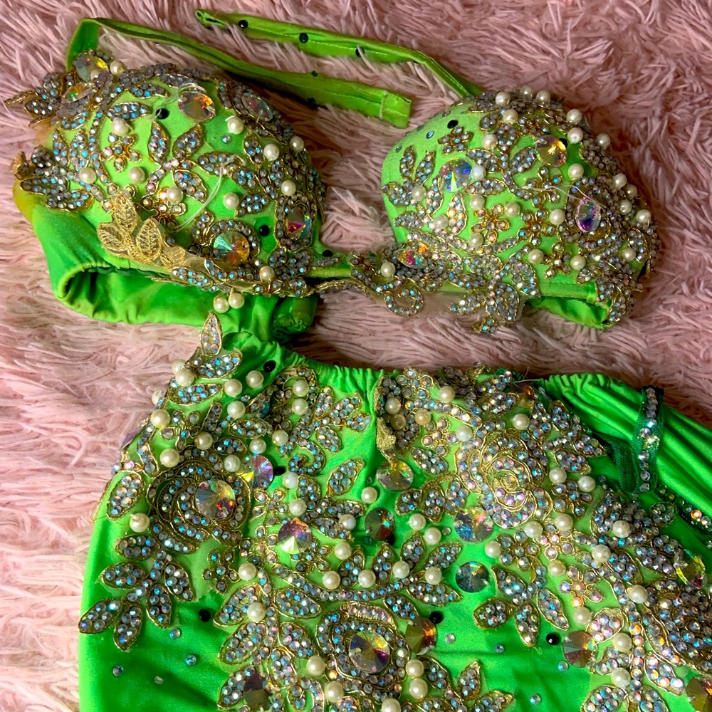 SOLD - Lime Green Belly Dance Costume